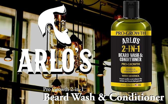 Arlo's Pro-Growth 2-in-1 Beard Wash and Conditioner - Vanilla Sandalwood with Menthol 12 oz