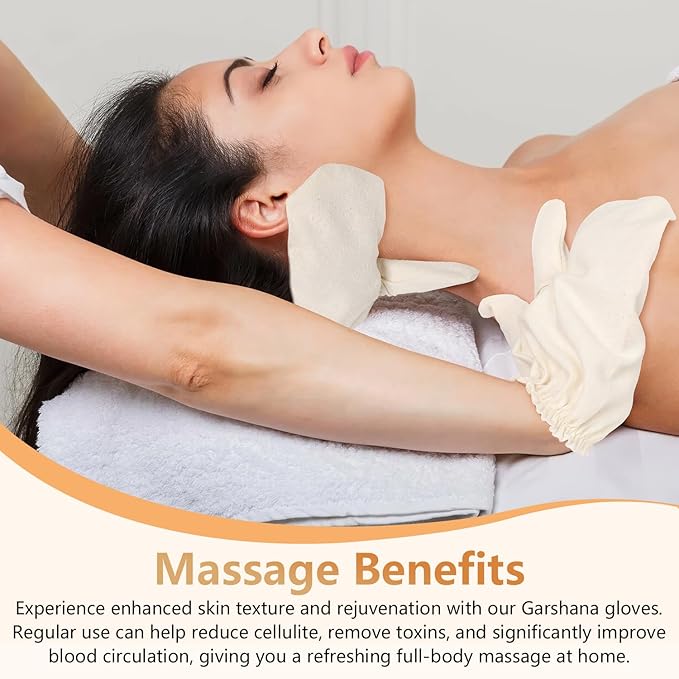 Garshana Gloves Raw Silk Massage, Raw SilkGloves Garshana with Elastic Wrist Bands, Exfoliating Bath Massage Raw Silk Gloves, for Skin BrushingMassage