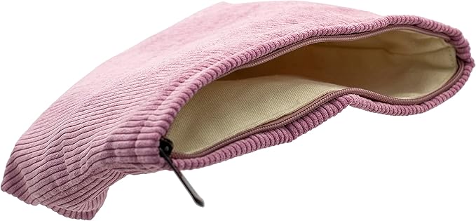 PAZIMIIK Makeup Bag Large Zipper Corduroy Make Up Pouch for Purse Travel Canvas Cosmetic Organizer for Women Brush Storage,Pink