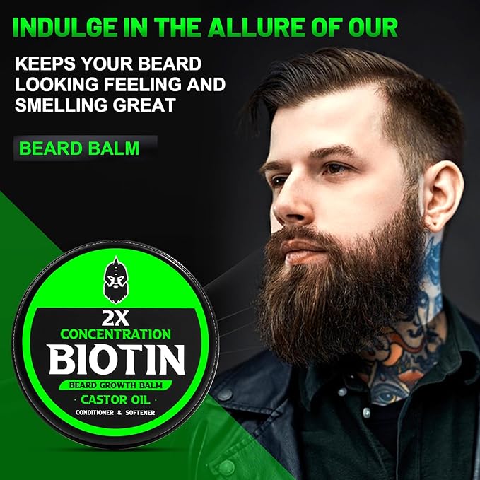 Beard Balm, 2X Thickening Biotin, with Castor Oil and Argan & Jojoba Oils, Promotes Beard Growth, Styles, Strengthens & Softens Beards & Mustaches, 2 Ounce, Vanilla, Cedar, Orange