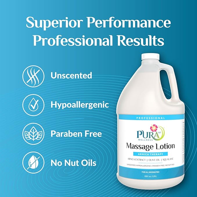 Wellness Professional Arnica Therapy 128oz Massage Lotion, Arnica Lotion for Bruising, Olive Oil, Unscented, Hypoallergenic, Natural, Skin Moisturizing and Hydrating, Deep Tissue