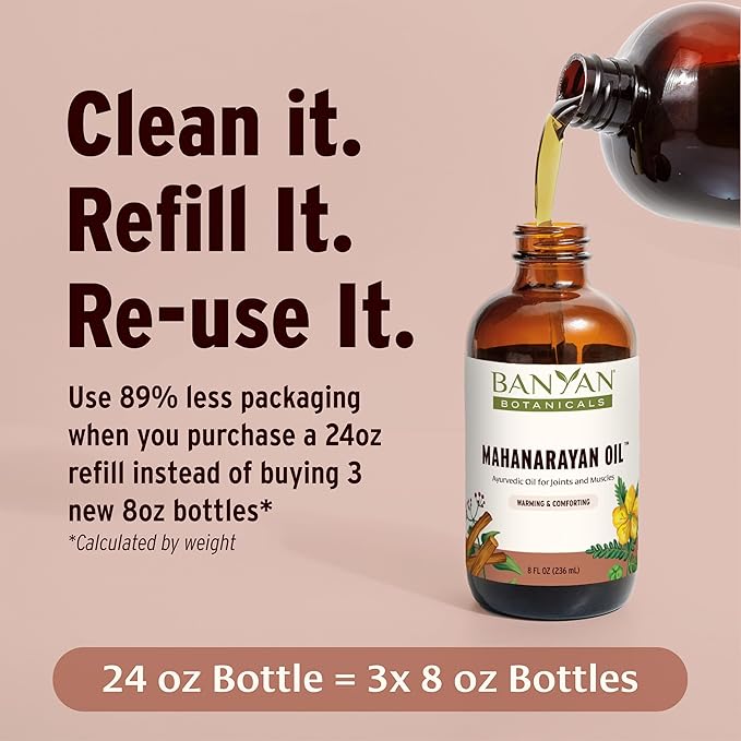 Banyan Botanicals Mahanarayan Oil – 99% Organic Ayurvedic Massage Oil – Penetrating Herbal Oil Used to Warm, Comfort, and Soothe Joints and Muscles – 8 oz. – Non GMO Sustainably Sourced Abhyanga Oil