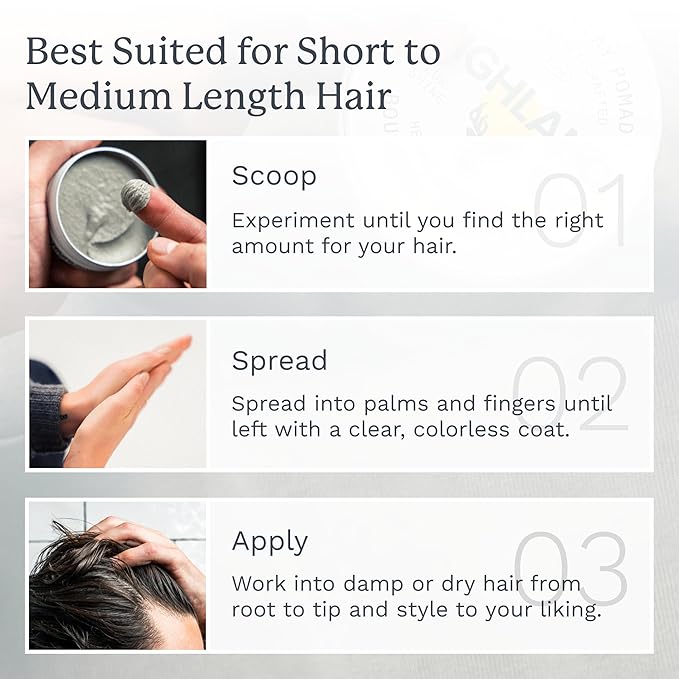 Highland Glacial Hair Clay Pomade - Award winning hair styling clay for men and women made with 100% all natural and organic ingredients that promote hair and scalp health. Low shine, Medium Hold.