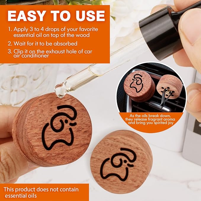 Essential Oil Car Diffuser, 2 PCS Elephant Calf Shaped Car Aromatherapy Wood Diffuser with Vent Clip