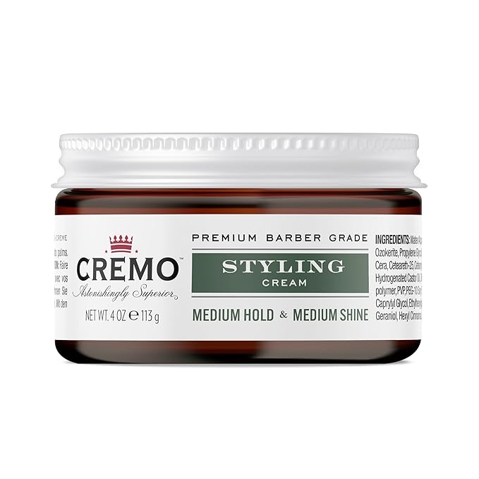 Cremo Hair Styling Cream, Barber Grade, Medium Hold, Medium Shine Hair Products, 4 Oz