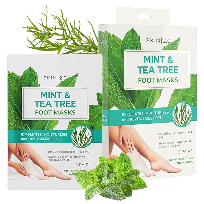 Tea Tree & Mint Foot Masks - Fights Athlete's Foot, Detoxifies & Exfoliates, Cooling & Relaxing - Dermatologist Tested Korean Skincare - Clean Beauty, Cruelty-Free, All Skin Types - 3 Pairs