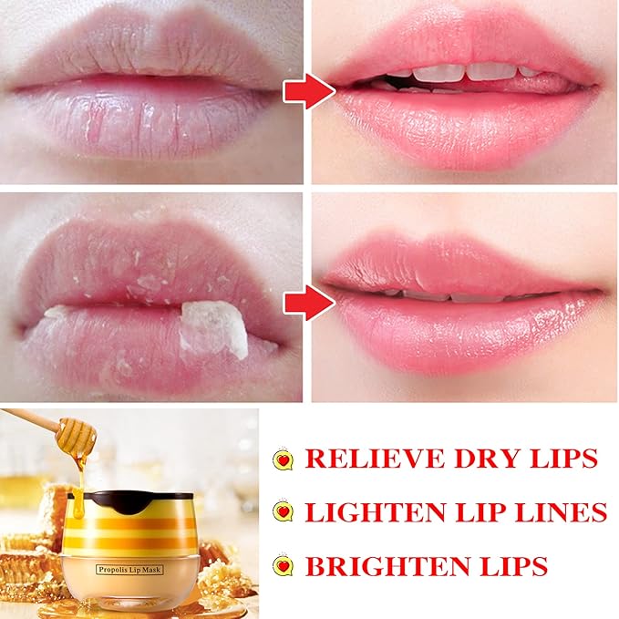 1PCS Bee Lip Balm Honey Pot,Honey Sleeping Lip Mask Bee Lip Balm with Applicator,Natural Moisturizing & Prevention Dry and Cracked Lip Scrubs Exfoliator