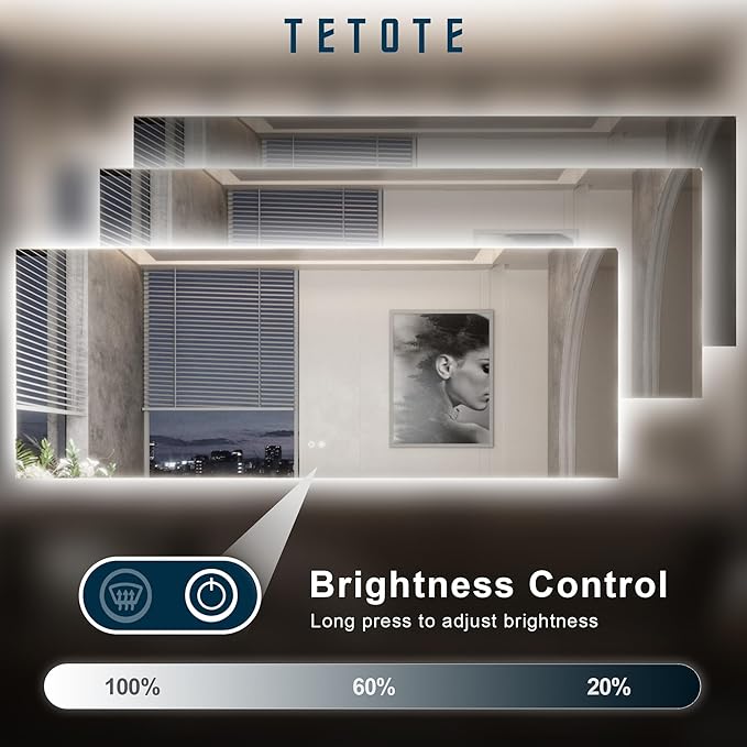 TETOTE 84 x 32 Inch LED Backlit Bathroom Mirror with Lights,Anti-Fog,Dimmable Lighted Mirror(Horizontal/Vertical) Wall Mounted Vanity Mordern Mirror