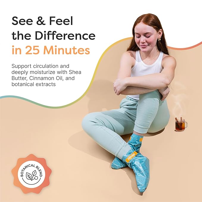 ZenToes Heating Foot Mask - Moisturizing Heated Foot Treatment with Cinnamon Oil & Shea Butter for Tired, Overworked Feet - Paraben Free Spa Experience at Home, 3 Pairs