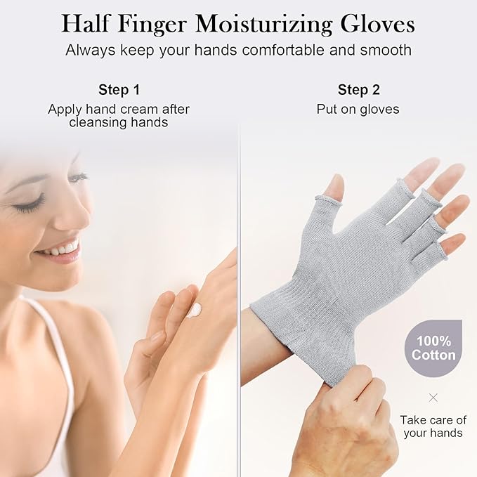 MIG4U 3 Pairs Fingerless Moisturizing Gloves, Half Finger Touchscreen Beauty Glove for Eczema, SPA, Dry Hands, Skin Treatment, Summer Sun UV Protection (S/M, Gray-3pairs)