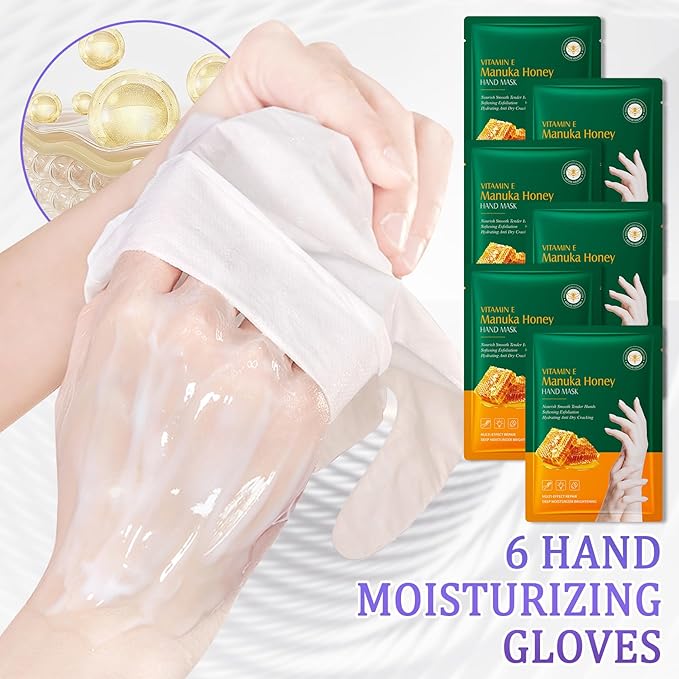 Hand Mask Moisturizing Gloves 6 Pack,Hydrating Hand Mask for Women,Soft Gloves for Dry Cracked Skin G