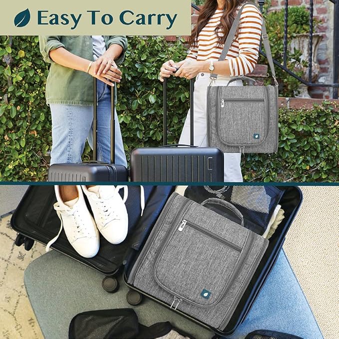 PAVILIA Extra Large Toiletry Bag Travel Bag for Women Men, Hanging Cosmetic Organizer, Water Resistant Makeup Bag for Accessories Toiletries, Travel Essentials Kit (Grey)