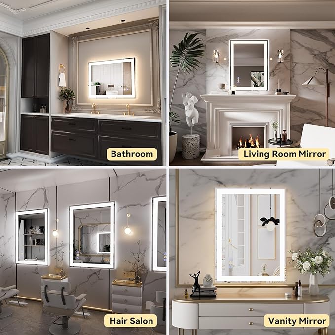 24"x 36" LED Bathroom Mirror with Front and Backlit, Wall Vanity Mirror with Lights, Controlled Separately LED Mirror for Bathroom, 3 Colors, Tempered Glass, Shatterproof, Anti-Fog, Memory(UL ETL)