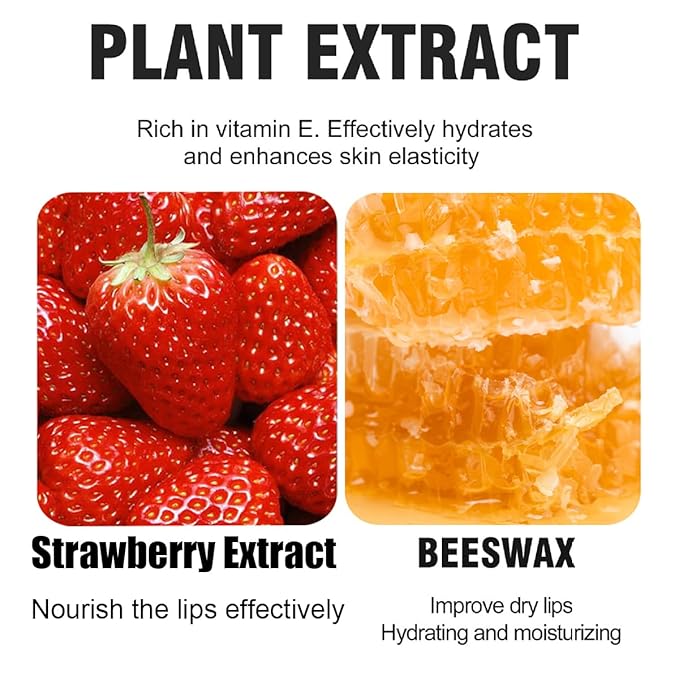 2PCS Strawberry & Honey Lip Balm, Hydrating Lip Propolis Sleeping Lip Mask, Moisturizing & Prevention Dry and Cracked Lip Scrubs Exfoliator, Lip Repair Nourishes the Lip Skin