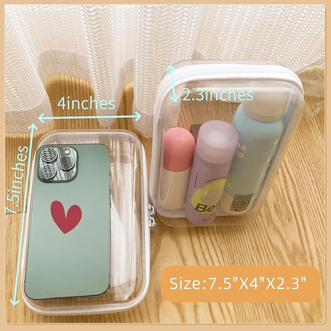 Clear Hard Shell Zipper Case, Upgraded Thicker Transparent Plastic Bins for Organizing, See Through Zipper Pouches Makeup Case, Lidded Storage Bins Organizer for Storage Cosmetics (S+S)