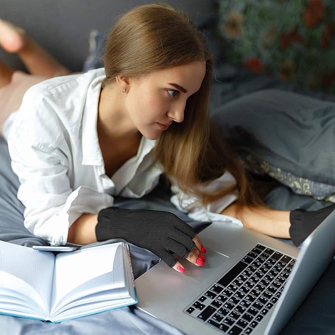 MIG4U Fingerless Moisturizing Gloves, Half Finger Touchscreen Beauty Glove for Eczema, SPA, Dry Hands, Skin Treatment, Summer Sun UV Protection (S/M, Black-1pair)