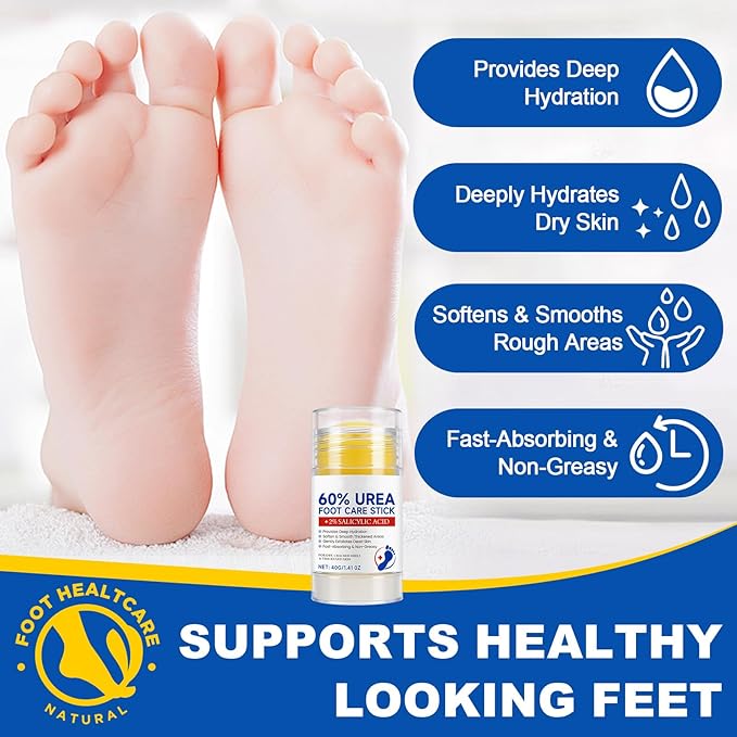2 Pcs 60% Urea with 2% Salicylic Acid Foot Care Stick, Urea Foot Cream for Cracked Feet, Repairs Dry Rough Heels Fast, Foot Lotion Moisturizer for Dead Skin, Hydrating Heel Balm