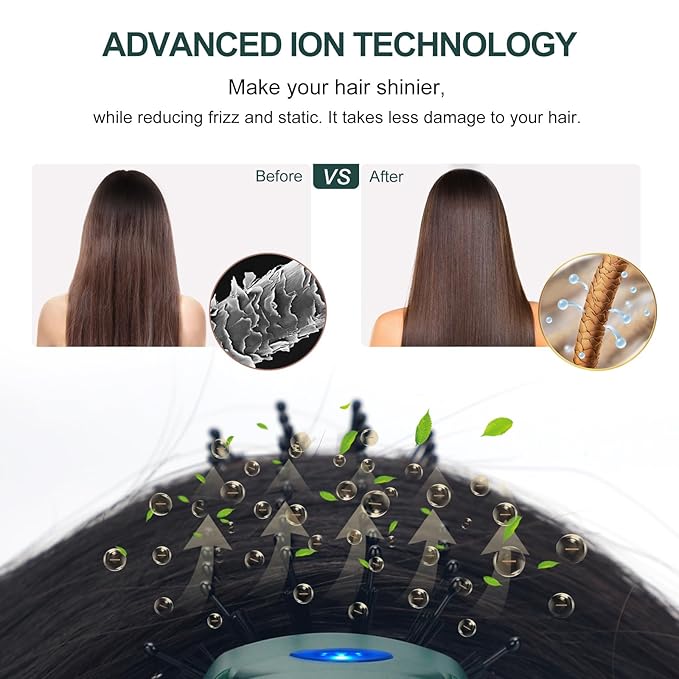 Aima Beauty Hair Dryer Brush, One Step Hair Dryer & Volumizing Hot Air Brush, 3 Heat/Speed Settings, Advanced Ionic Technology, Ceramic Coating, Nylon Pins & Tufted Bristles, Dark Green, 1000W, 125V