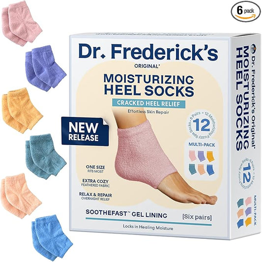 Dr. Frederick's Original Moisturizing Fuzzy Heel Socks - 2 Pairs - Cozy Gel-Lined Sleep Socks for Women & Men - Soothes Dry, Cracked Feet - Heel Repair - Variety Pack