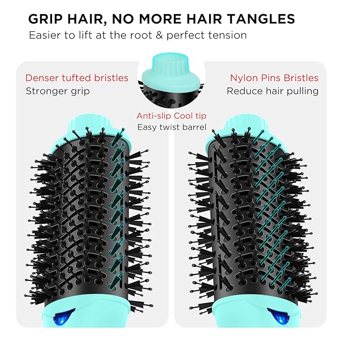 Hot Air Brush, Aima Beauty Professional One Step Hair Dryer & Volumizer 4 in 1 Upgrade Anti-Scald Negative Ionic Technology for All Hair Types, Light Green