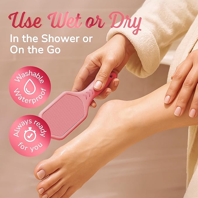 Silicone Foot Callus Remover - Nano Glass Foot File for Dead Skin and Cracked Heels - Callus Remover for Feet & Hard Skin - Ergonomic Foot Scrubber & Exfoliator for Soft, Smooth Feet - Pink