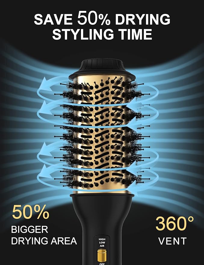 Hot Air Hair Blow Dryer Brush - 3 in 1 Negative Ionic Hairdryer Blowout Brush for Drying Straightening Volumizing - 60mm Oval Barrel fit All Hair Types - Salon Style, Smooth, Frizz-Free Results