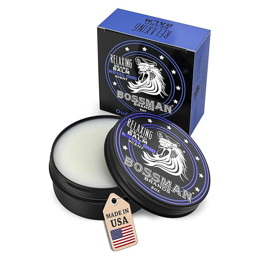 Bossman Relaxing Beard Balm for Men (Royal Oud Scent) – Tames, Relaxes, Thickens & Softens for Ultimate Beard Care – Made in USA