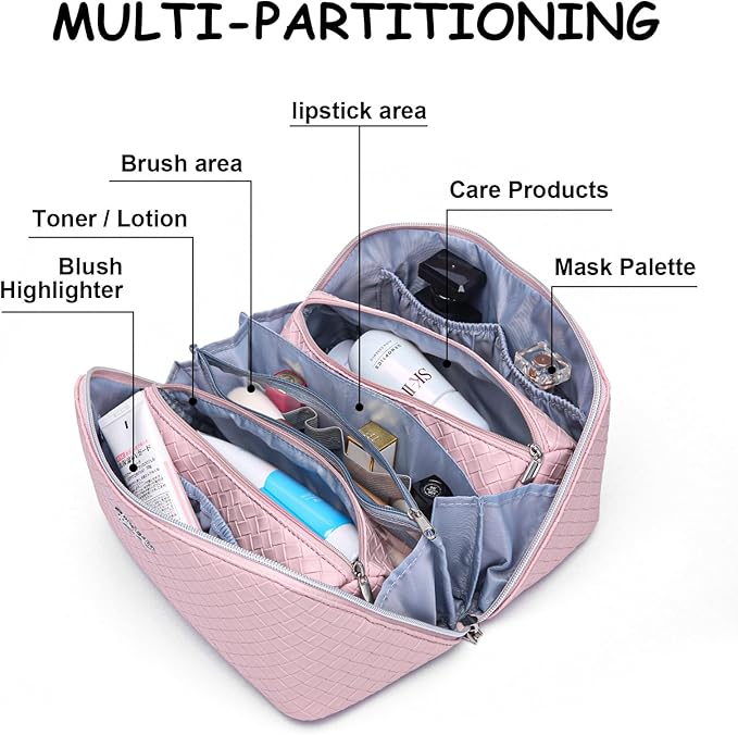 BOYATU Travel Makeup Bags for Women: Large Cosmetic Bag Waterproof - Vegan Leather Make up Bags Set of 3 - Portable Toiletry Organizer (L09 Violet)