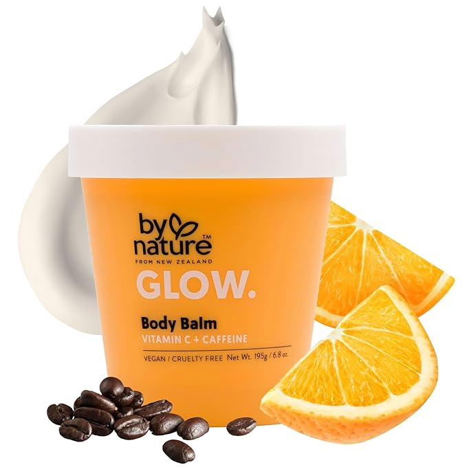 By Nature Glow Vitamin C + Caffeine Body Balm for Dark Spots – Hydrating Skin Moisturizer with Whipped Shea Butter – Vegan, Cruelty-Free, Made in New Zealand (6.8 oz)