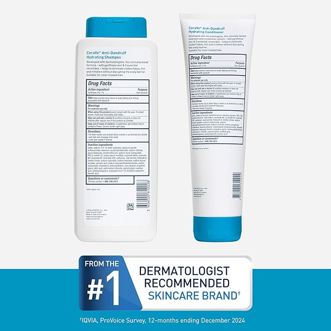 CeraVe Hydrating Anti Dandruff Shampoo and Conditioner Set, Pyrithione Zinc Dandruff Treatment With Ceramides, Hyaluronic Acid & Niacinamide, Helps Elimanate Flakes & Reduce Itchy Scalp