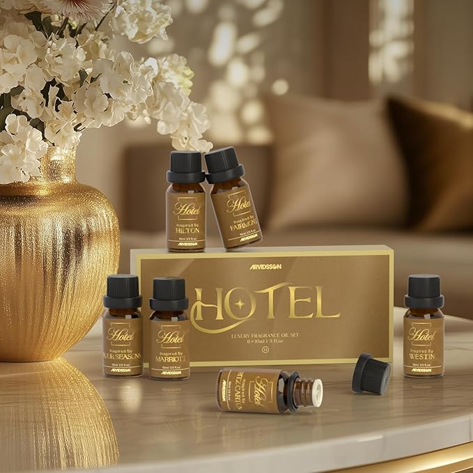 Hotel Diffuser Oils Gift Set - ARVIDSSON Hotel Essential Oils for Diffuser, Luxury Fragrance Oil Set - Inspired by 5 Star Hotels Including Hilton, Four Seasons and More Scents, Gift for Women and Men