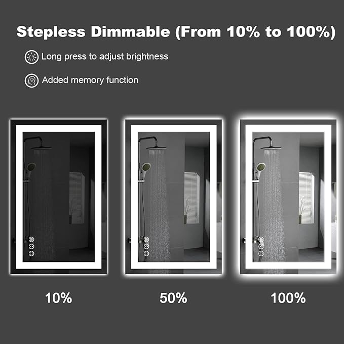 Amorho LED Bathroom Mirror 72" X36" with Front Light and Backlit, Large Wall Mirrors with Anti-Fog, Dimmable, Shatter-Proof, Memory, 3 Colors, Mountable LED Vanity Mirror