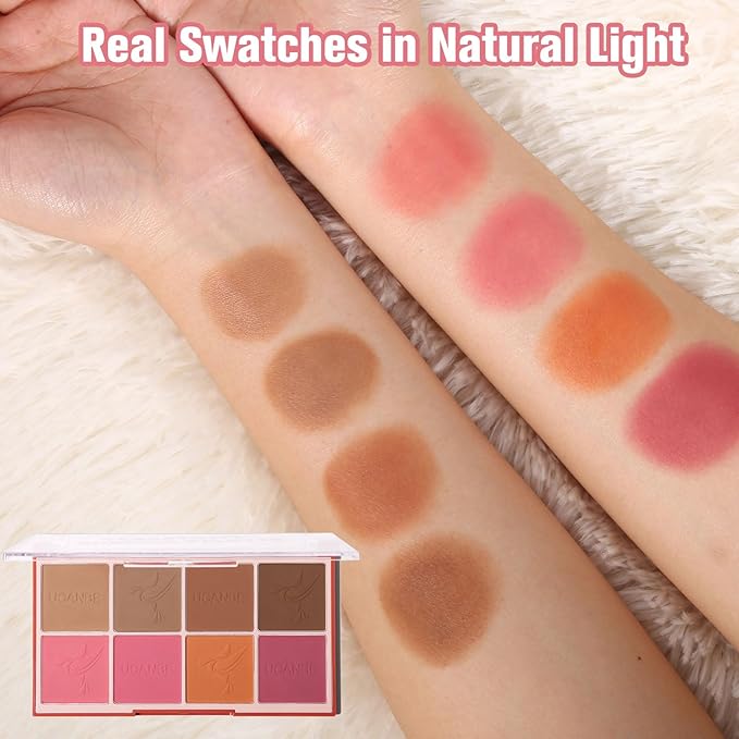 8 Colors Face Matte Blush Palette Shading Blusher - Buildable Facial Cheek Blusher Contour Bronzing Pressed Powder Makeup Pallet Women Gift Set (8 Colors Face Blush Palette)