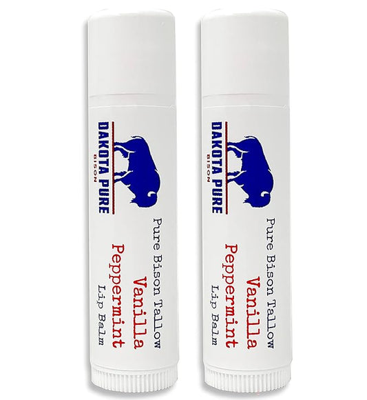 Tallow Balm – Bison Tallow Lip Balm Set of 2 – Moisturizing and Natural Lip Balm for Chapped Lips Vanilla Peppermint Lip Balm