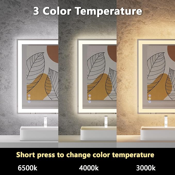 24"x 32" LED Mirror for Bathroom, Front and Backlit Controlled Separately LED Wall Vanity Mirror, LED Vanity Mirror with Lights, Stepless Dimmable, Anti Fog, Tempered Glass, Memory (UL ETL)