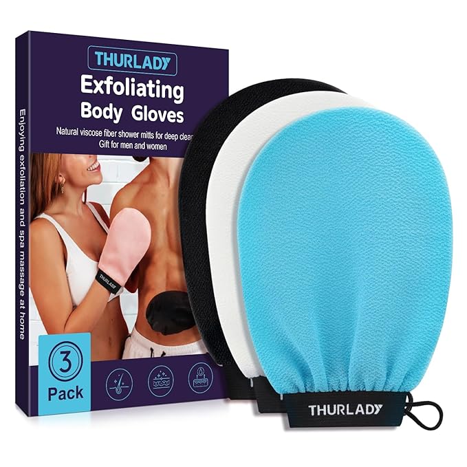 Korean Exfoliating Mitt, Deep Exfoliating Glove, 3pc Body Exfoliator Glove, Body Scrubber Exfoliator, Bath Shower Scrub Gloves, Self Tan Remover, Smooth Skin, Keratosis Pilaris Removal