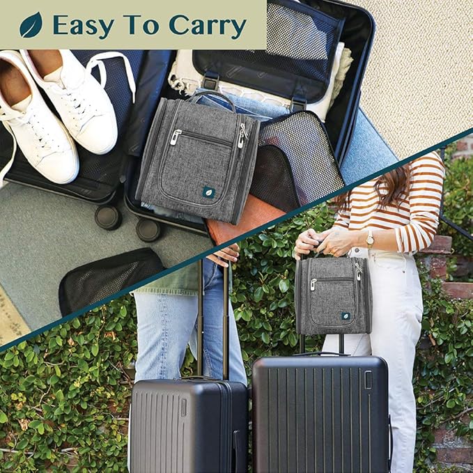 PAVILIA Toiletry Bag Travel Bag for Women Men, Hanging Cosmetic Organizer, Water Resistant Makeup Bag for Accessories Toiletries, Large Travel Essentials Kit (Grey)