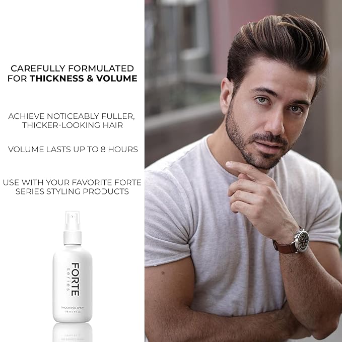 Hair Thickening Spray by Forte Series | Men's Hair Volume Spray | Hair Volumizer with Biotin Peptide Complex | Pre-Styler Hair Thickener, Volumizer, and Spray Texture Pump, (4 oz)