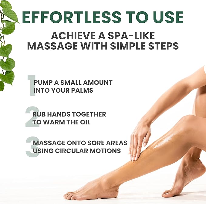 Sore Muscle Massage Oil for Massage Therapy with Arnica, Eucalyptus & Tea Tree Oil Blend for Deep Muscle Relief, Recovery, Softens Skin & Anti-Cellulite Massage for Professional & Home Use.