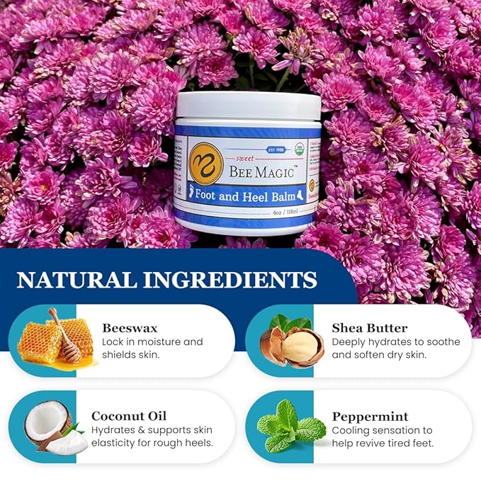 Sweet Bee Naturals All-Natural Organic Foot and Heel Balm – Deep Moisturizing for Dry, Cracked Feet, Heel Care & Callus Softening – Smooth & Nourish Rough Skin – Made with Care – 2 Jars (8 OZ)
