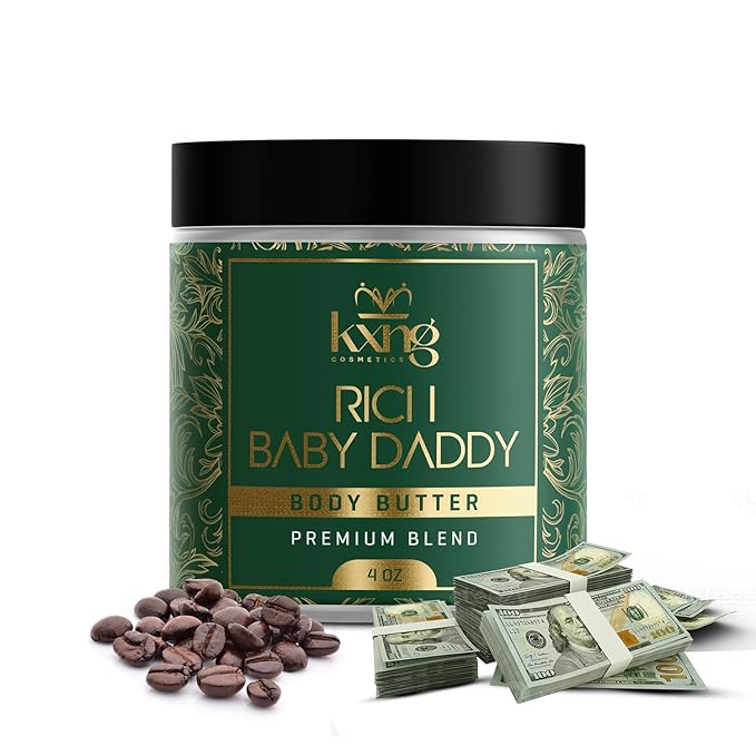 KXNG Cosmetics, Body Butter, Organic Skin Care for Men and Women, Body Moisturizer Lotions and Creams, Raw Shea Butter, Cocoa Butter, Mango, Coconut Oil, Hand, Foot, All Skin Types (Rich Baby Daddy)