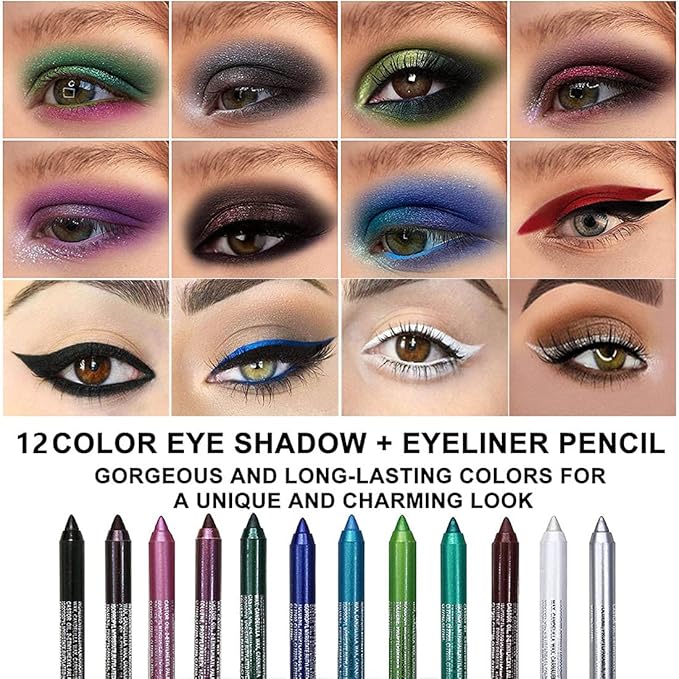 evpct 6Pcs Blue Colored Glitter Eyeliner Pencils Set delineadores de colores para ojos ojos contra el agua Dark Light Blue Green Purple Red Pink Metallic Colorful Liquid Eye Liner Set Women Waterproof