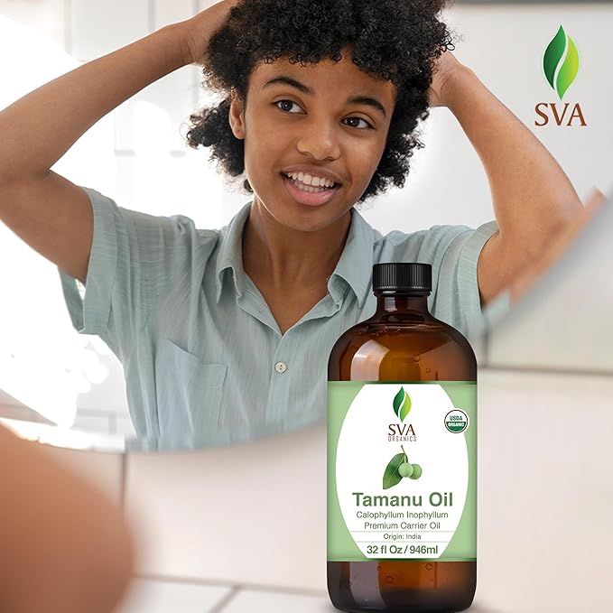 SVA Tamanu Seed Oil Organic - 32 Fl Oz – 100% Natural Cold Pressed Tamanu Oil - for Face, Skin Care, Hair Care, Scalp Massage & Body Massage – Carrier Oil