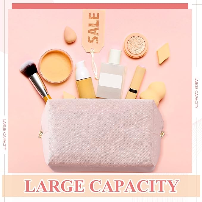 Kigeli 15 Pcs Aesthetic Makeup Bags PU Leather Cosmetic Pouches Waterproof Plain Toiletry Bags Makeup Pouches Bulk for Women Party Gift Travel Storage Organizer(Rose Gold)