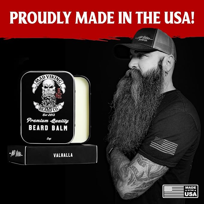Mad Viking Valhalla Beard Balm – Non-Greasy Balm to Soften and Style with a Medium Hold - Made with Shea Butter, Beeswax & Premium Oils - Smooth Sandalwood & Vanilla Scent, Made in the USA - 2oz
