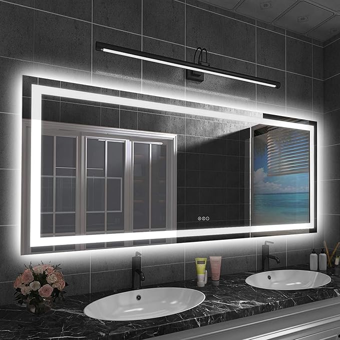 Amorho LED Bathroom Mirror 72" X32" with Front and Backlight, Large Dimmable Wall Mirrors with Anti-Fog, Shatter-Proof, Memory, 3 Colors, Double LED Vanity Mirror