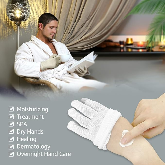 Evridwear Unisex Moisturizing Cotton Gloves with Touchscreen Fingertips for Eczema Beauty Cosmetic Dry Hands Sensitive Irritated Skin Therapy Overnight Bedtime, 6 Pairs, Lightweight-White, S/M