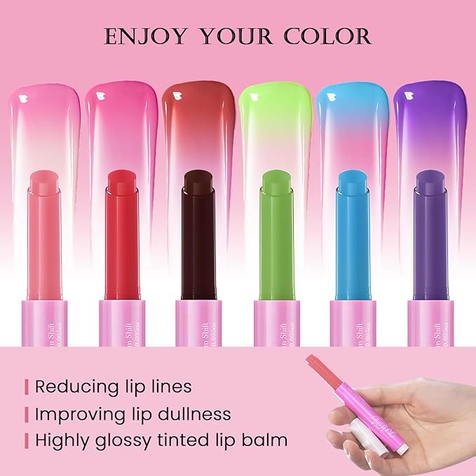 DAGEDA Tinted Lip Balm, Moisturizing Magic Color Changing Lipstick, Soothing Hydrating Lip Balm Tinted, Glossy Lip Plump Gloss Butter Balm, Lightweight, Non-Greasy, 03