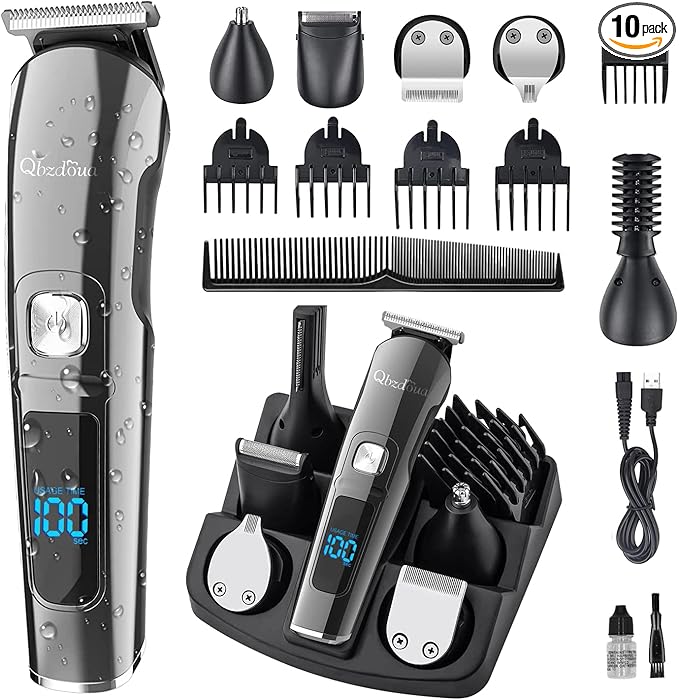 Mens Hair Clipper Beard Trimmer Cordless Mens Grooming Kit Trimmer for Beard Head Face and Body Waterproof IPX7 LED Power Display