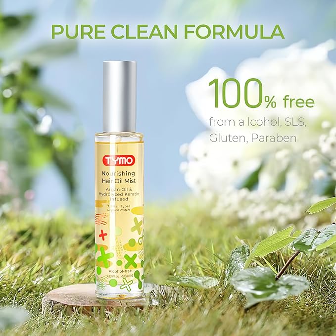 TYMO Argan Hair Oil Spray - Hydrating Veganic Natural 6 Blend Oil for Frizzy & Dry Hair, Organic Pure Formula, Daily Use Hair Treatment, Smooth Damaged Ends, Olive Oil & Vitamin E Infused, Pack of 3